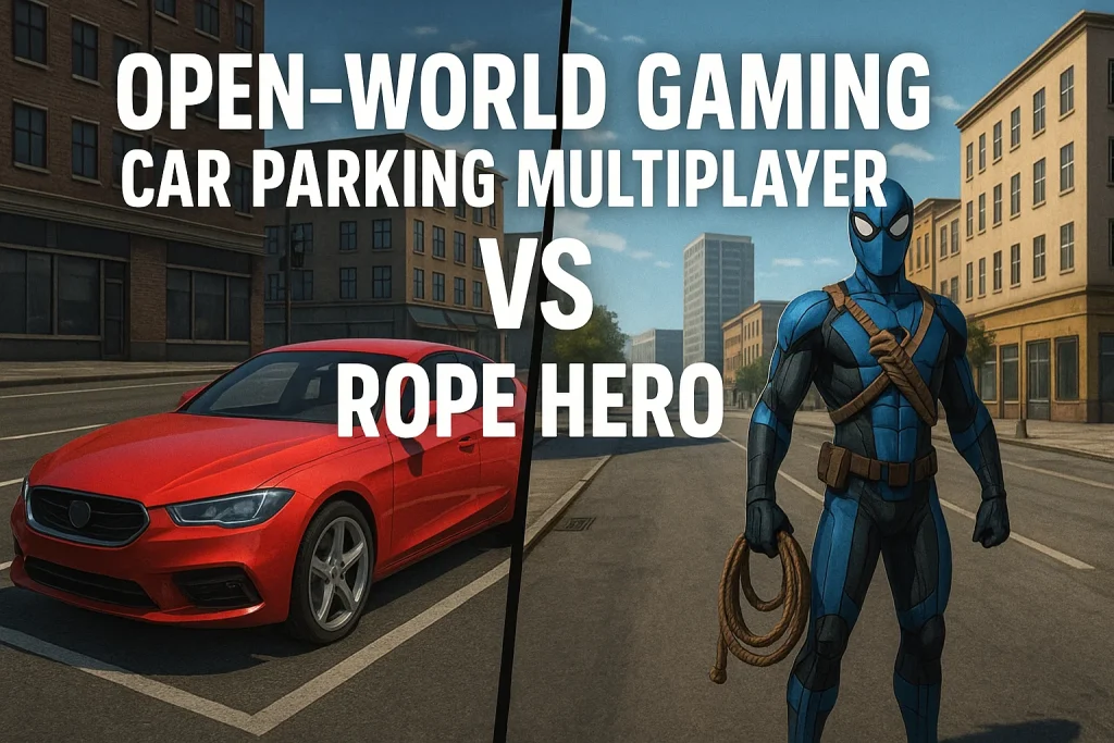 Open World Gaming Car Parking Multiplayer vs Rope Hero